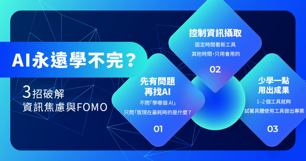 AI 資訊焦慮懶人圖:破解 FOMO 的 3 個方法,從需求出發、控制資訊攝取、少學但用出成果