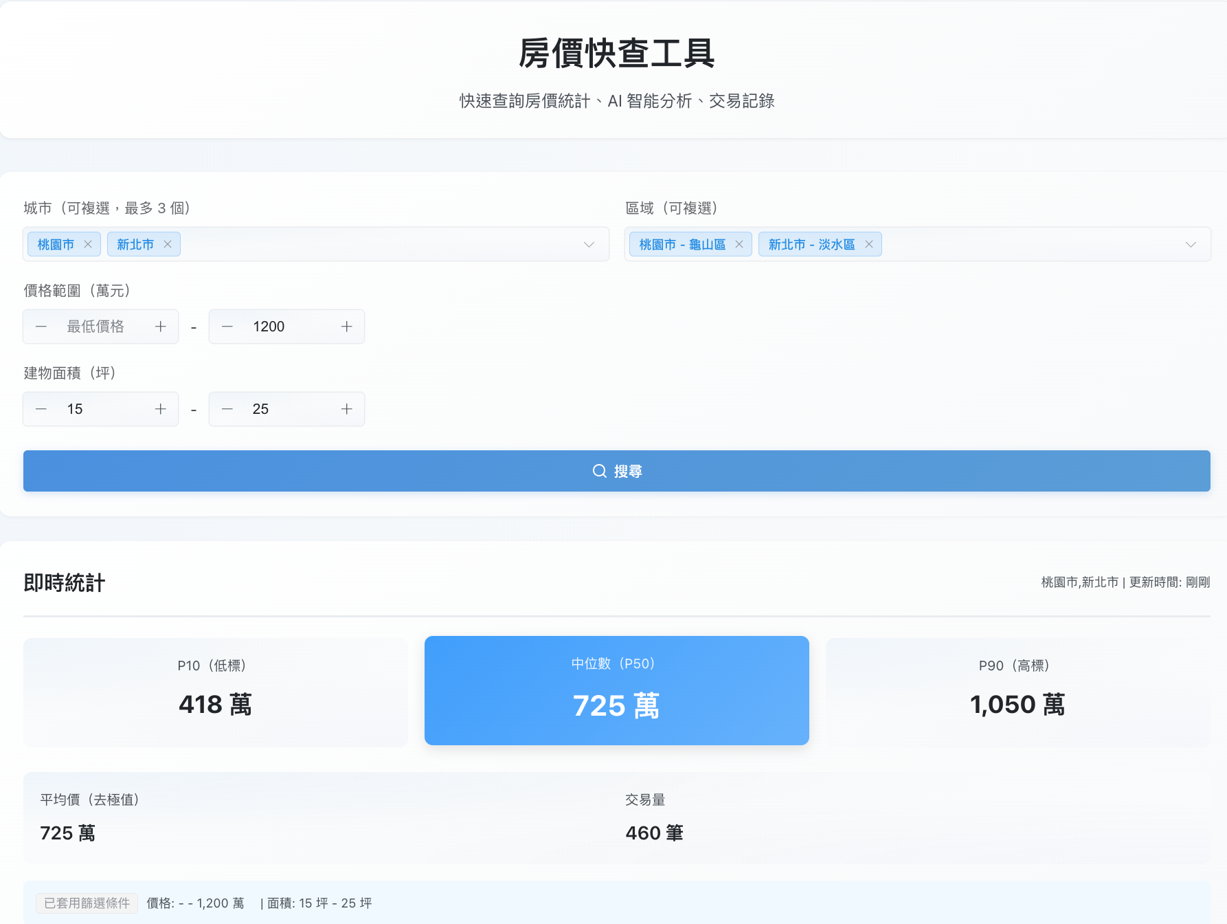 Leadion AI 房價快查工具使用介面