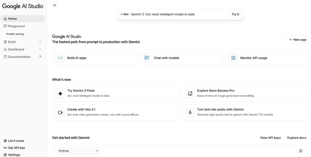 Google AI Studio 使用介面